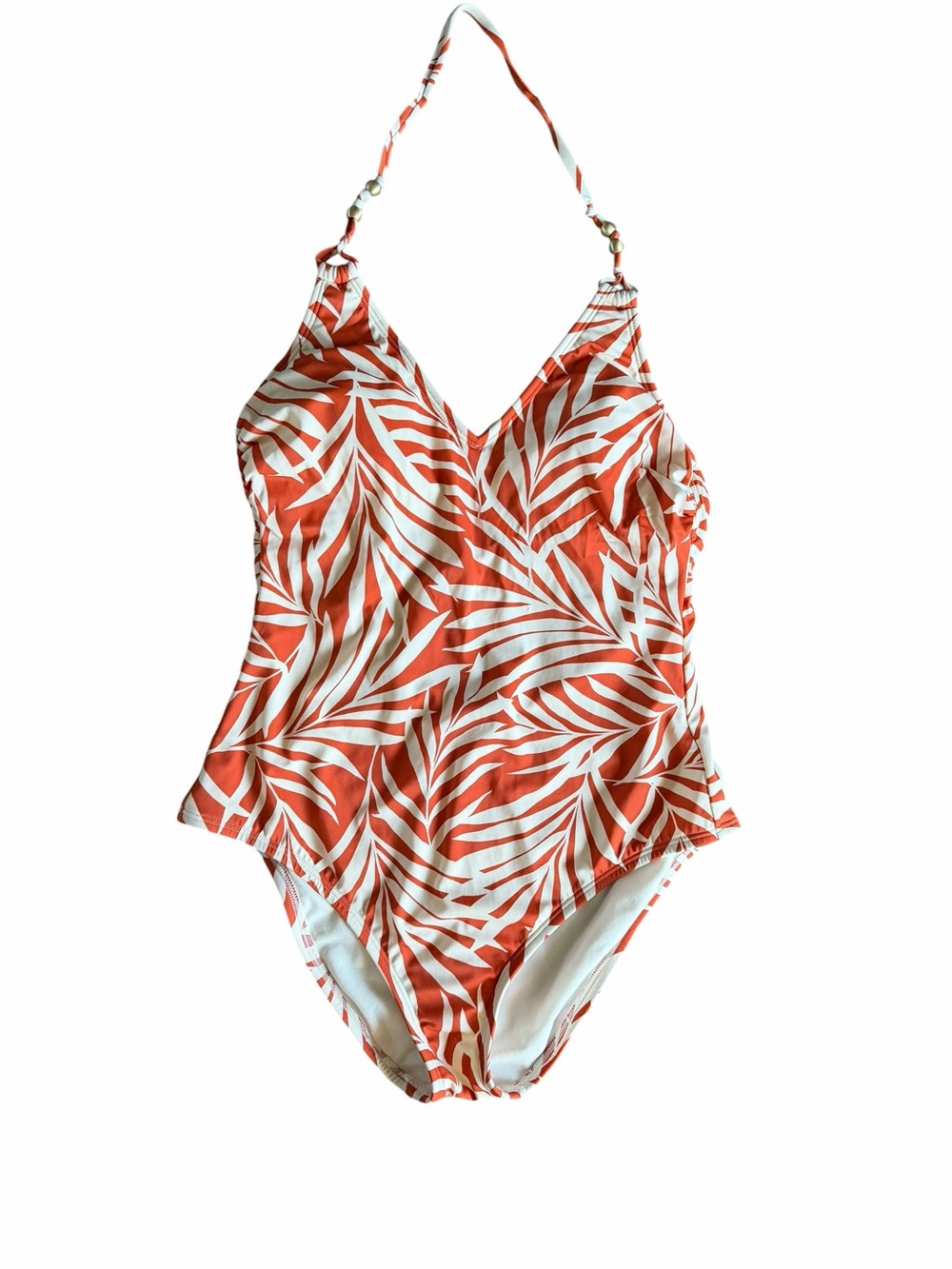 🌟Shade & Shore Orange and White Tropical Leaf One-Piece Swimsuit